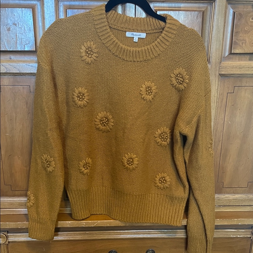 Madewell Mustard Floral Knit Sweater
